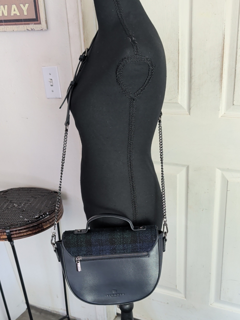 Classic Black Plaid Satchel Crossbody Bag - Picture 6 of 16